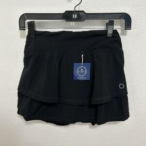 THE BUBBLE Skirt Skort Ruffle Preppy Pickleball Golf Tennis Black Lined Size L